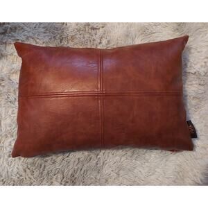 FRYE Faux Leather Lumbar Pillow Brown Western Zipper Rectangle Home Decor Cabin